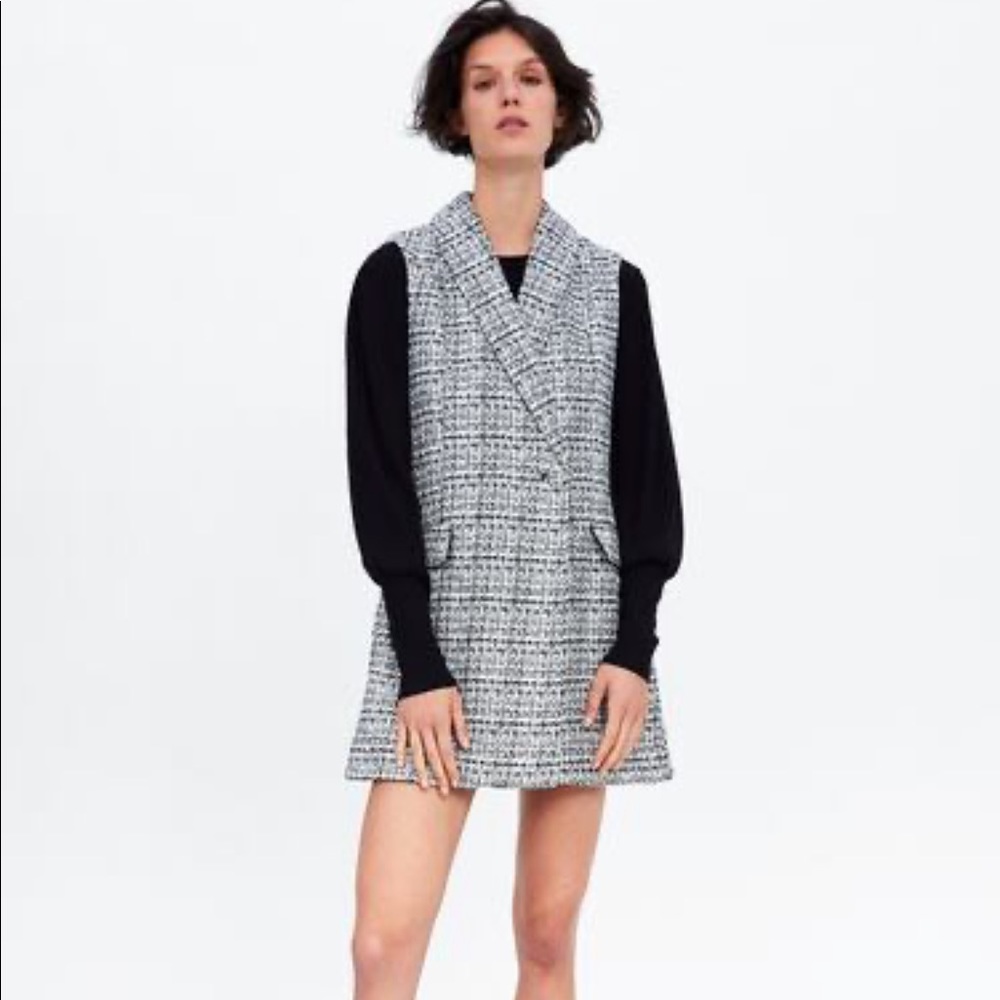 Zara Tweed Overall Jumpsuit Dress